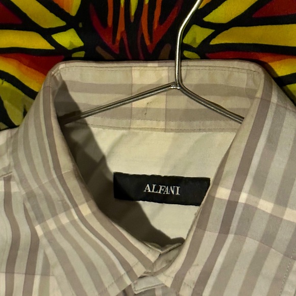 ALFANI™️ Men’s Cream & Beige Plaid Button Down Droa Shirt - Picture 3 of 8